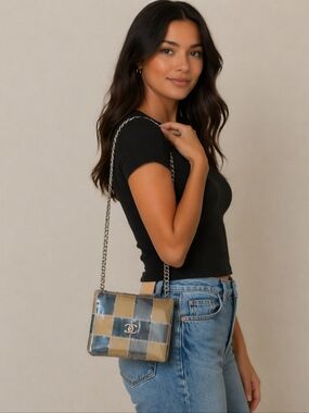 Authentic Chanel Two-Tone Patchwork Jelly Chain Shoulder Bag in Olive & Black